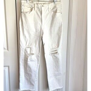 Madewell The Perfect Vintage Straight Jean White Wmns Size 32 distressed cropped